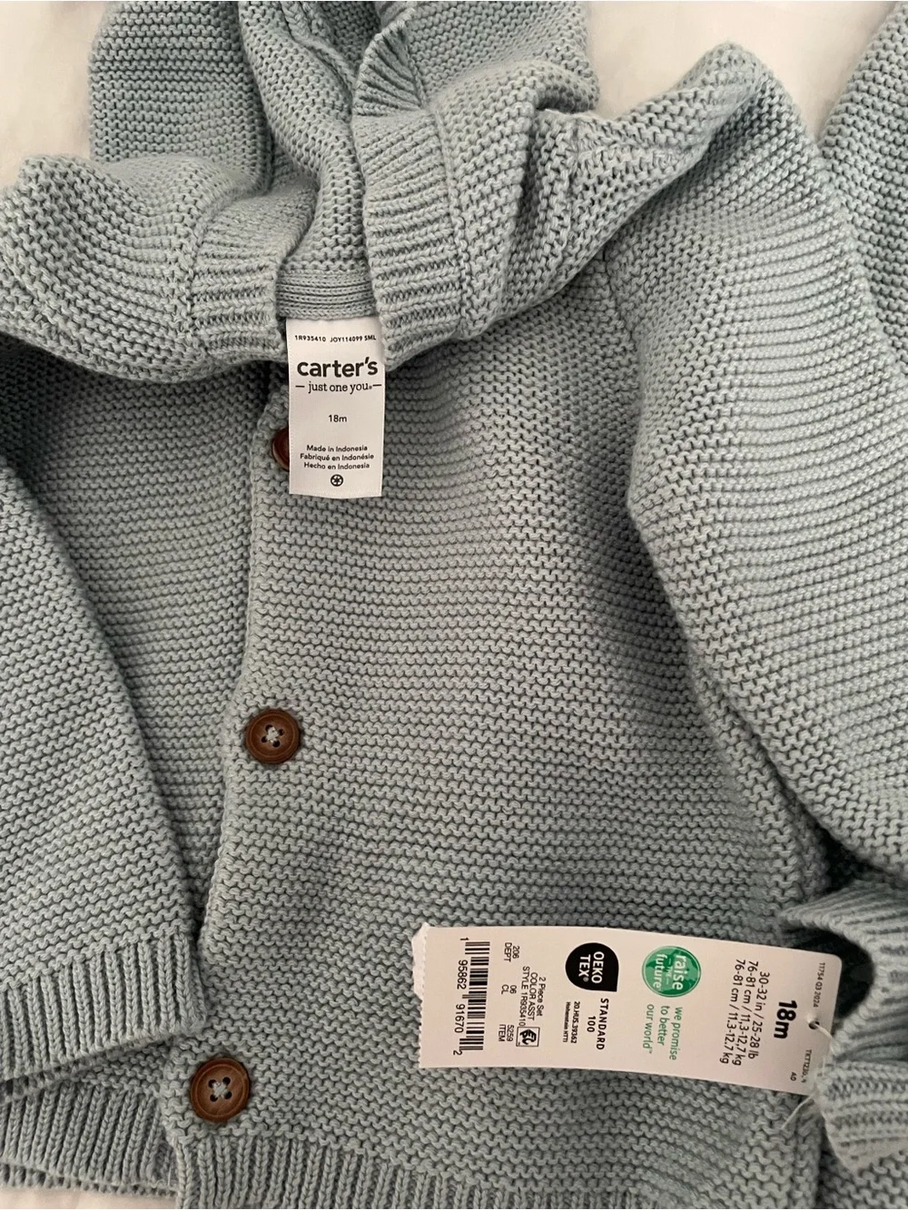 Carter's Soft Light Blue Knit Hoodie Set - Picture 3 of 3